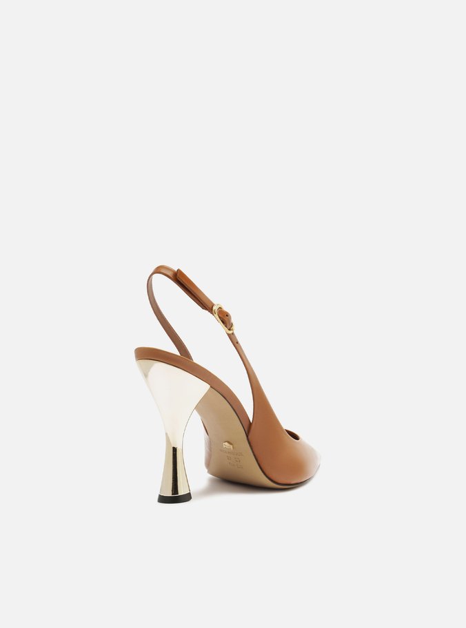 Scarpin Marrom Couro Salto Alto Slingback