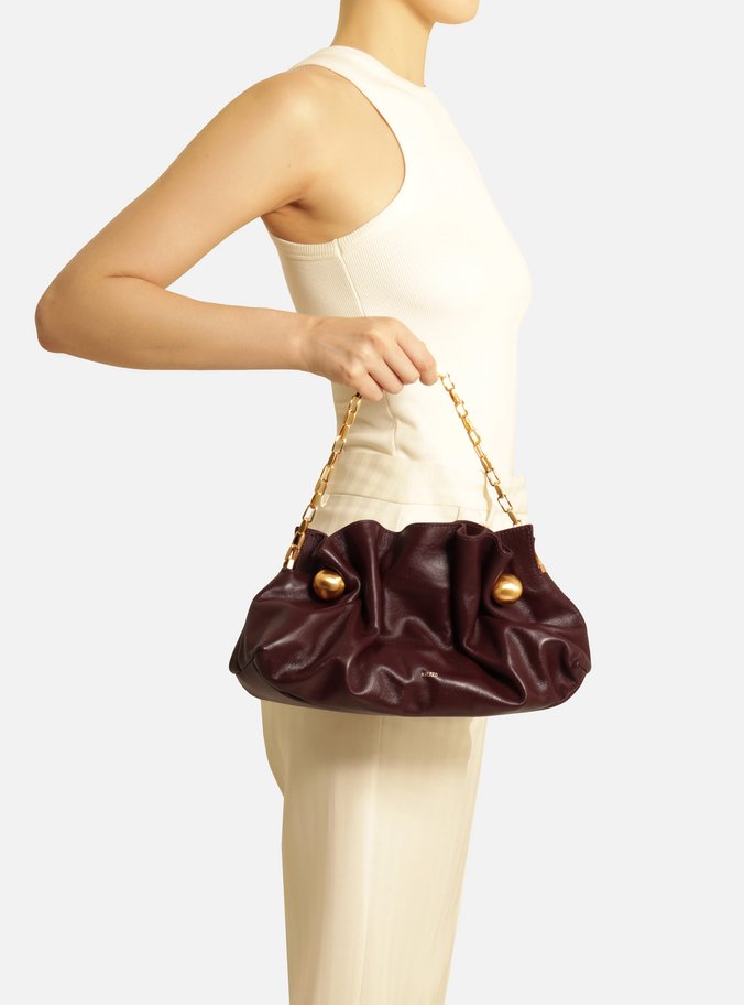 Clutch Vermelha Couro Pequena Pregas Corrente