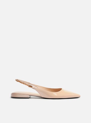Sapatilha Bege Verniz Slingback Corrente