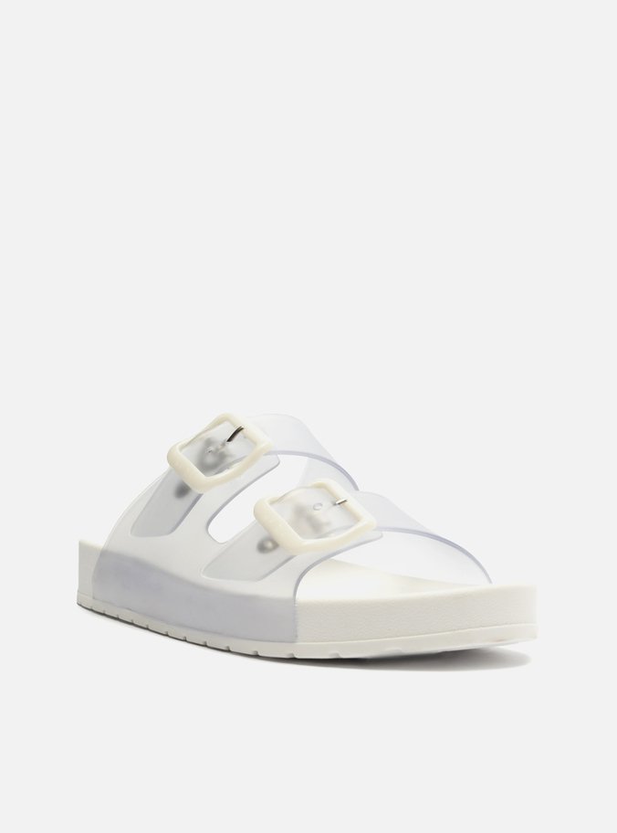 Chinelo Slide Cristal Branco Fivelas Brizza