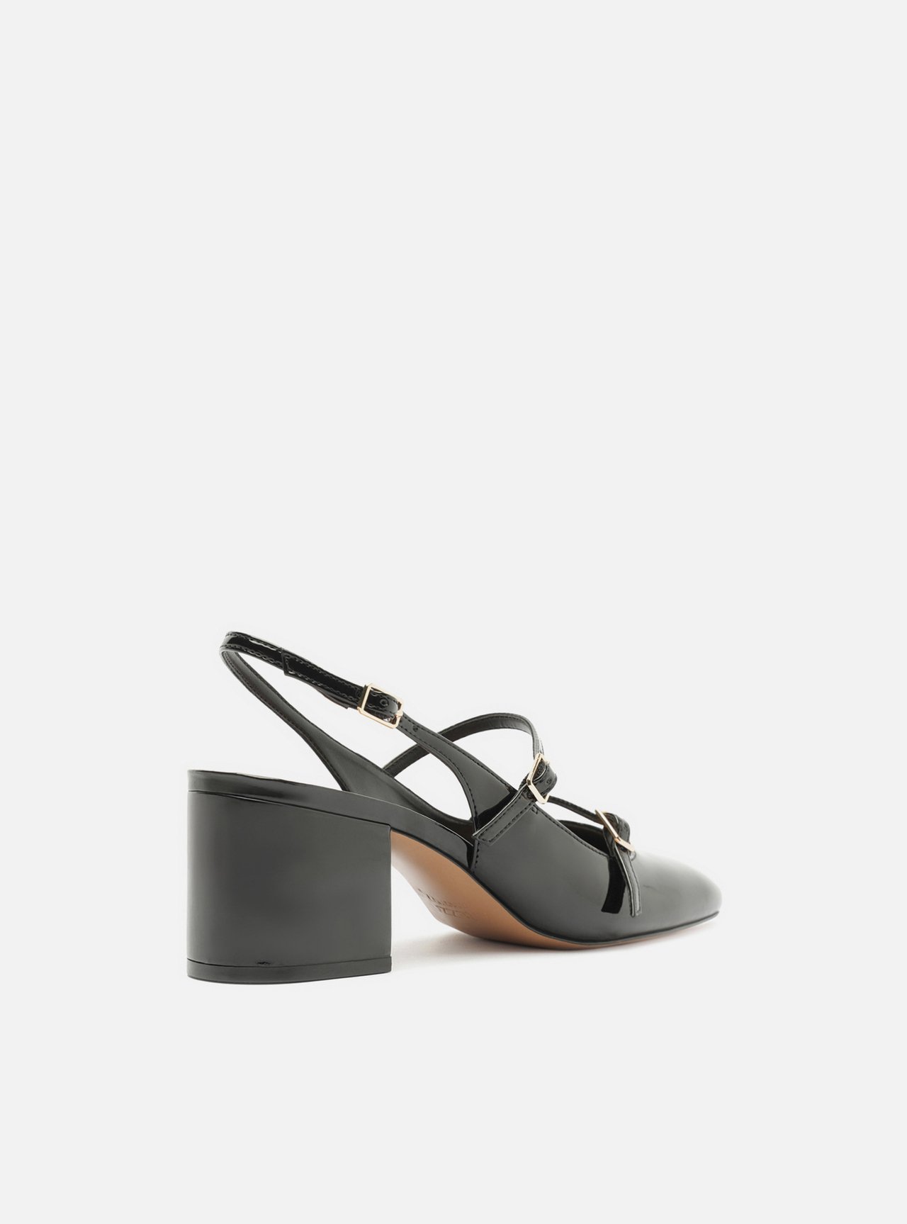 Scarpin Preto Verniz Salto Bloco Tiras Slingback — foto 3