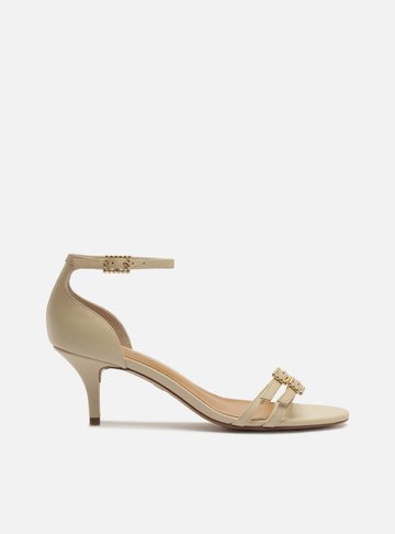 Arezzo — Sandália Off-White Couro Salto Fino Tiras Fivela