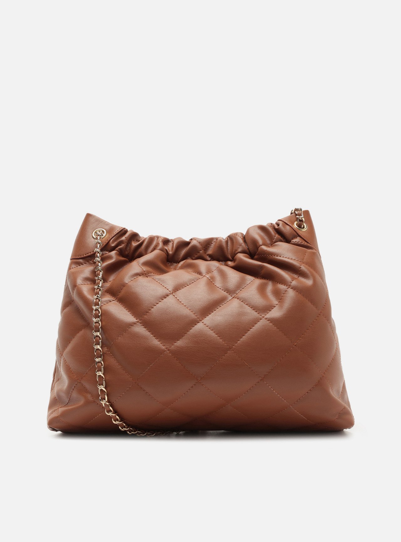 Bolsa Tiracolo Marrom Grande Matelassê Corrente — foto 3