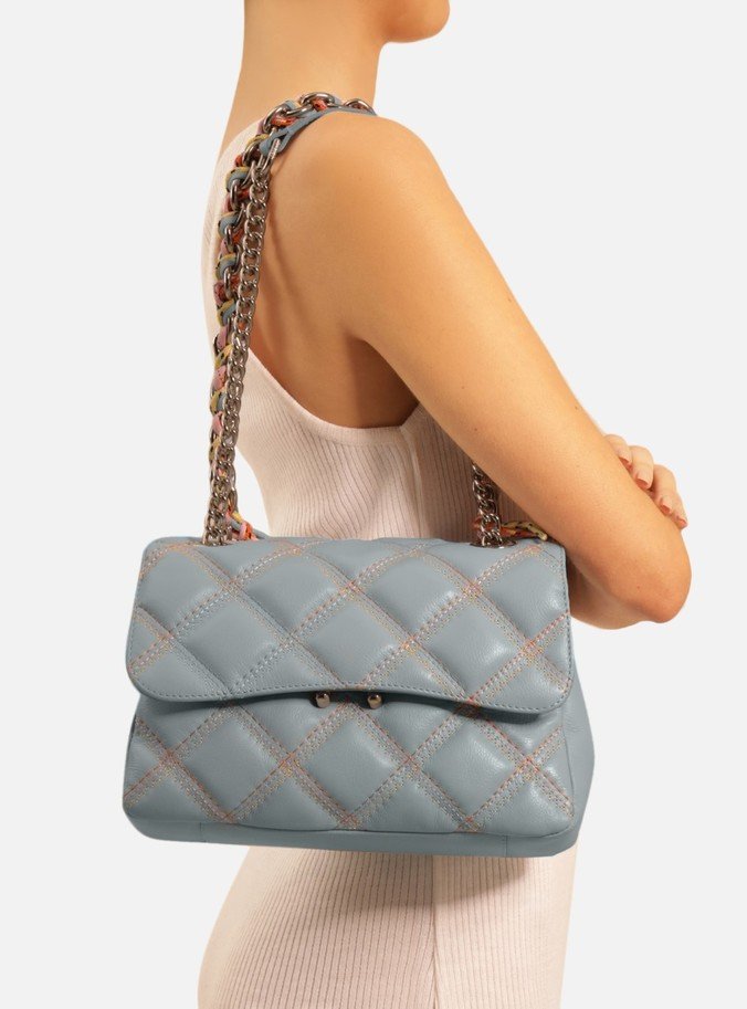 Bolsa Tiracolo Azul Soft Couro Mizz Média