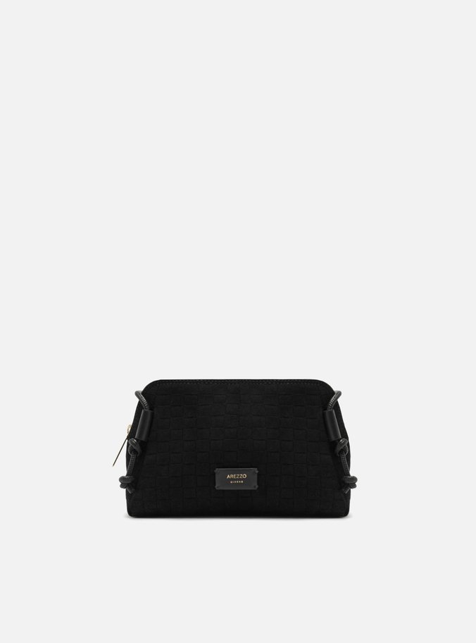 Bolsa Tiracolo Preta Camurça Tressê Pequena