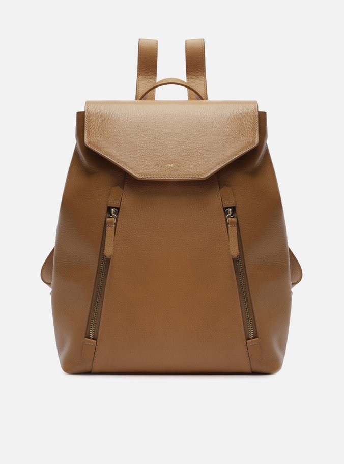 Mochila Marrom Clara Couro Grande Bolsos