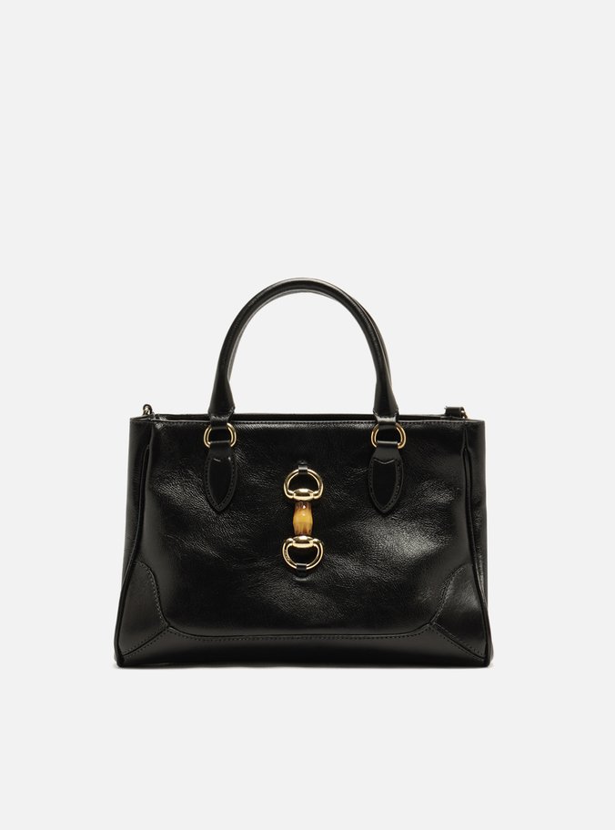 Bolsa Tote Preta Couro Média Metais