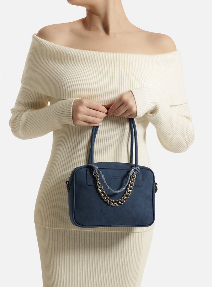 Bolsa Tiracolo Azul Nobuck Pequena Cordão