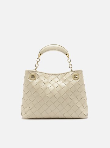 Arezzo — Bolsa Tote Off-White Couro Média Tressê