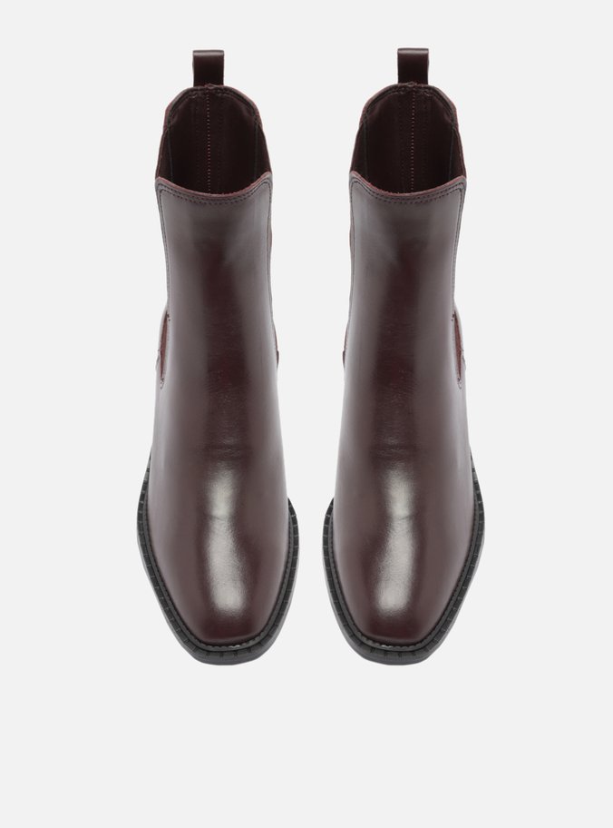 Bota Marrom Couro Cano Curto Elástico Metal