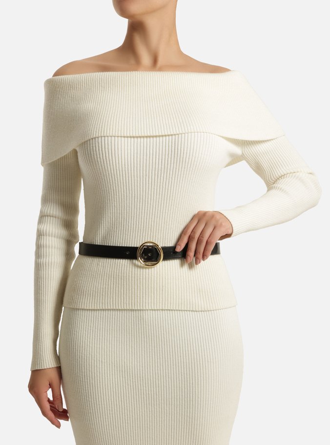 Cinto Preto Couro Largo Fivela Metal Bicolor