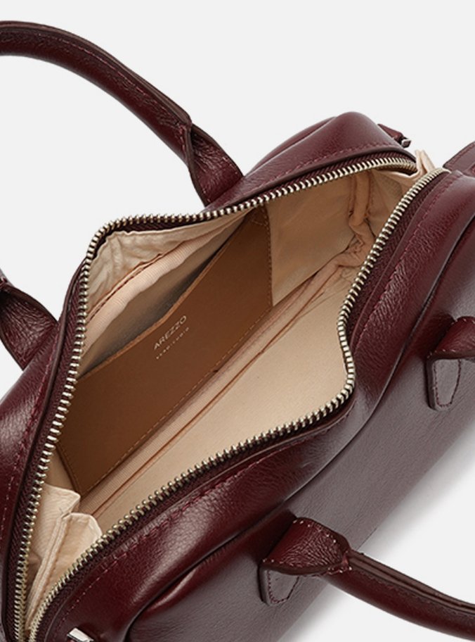 Bolsa Tiracolo Vinho Couro Pequena Zíper Duplo
