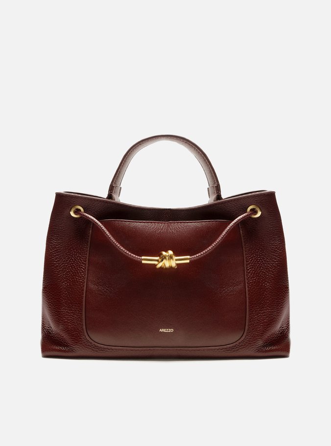 Bolsa Tote Vermelha Couro Média Nó Metal