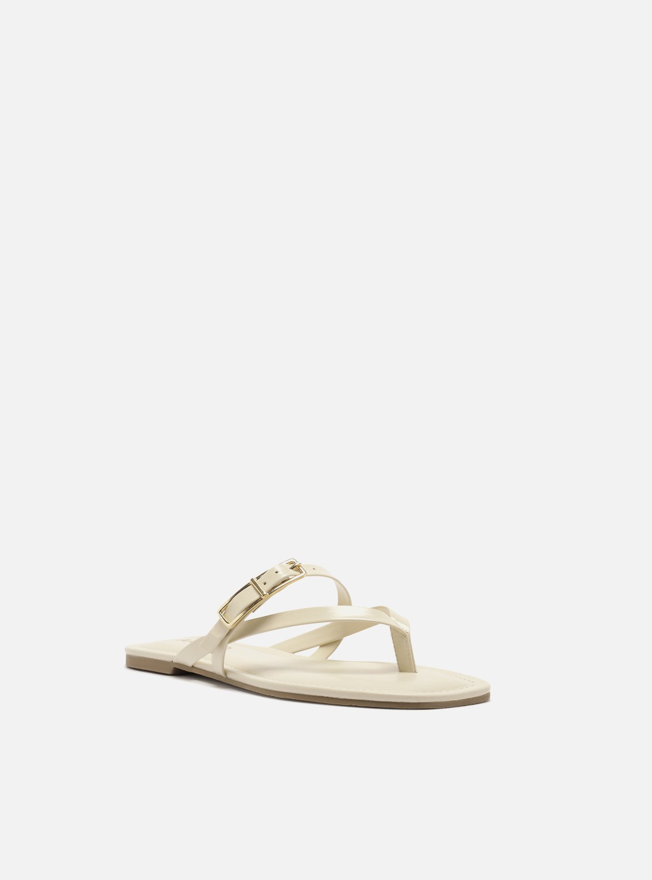 Sandália Rasteira Off White Couro Fivela Dupla — foto 2