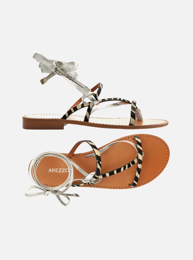 Sandália Rasteira Animal Print Amarração