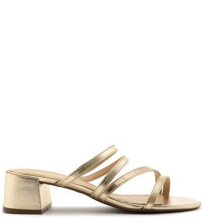 Sandália Metalizada Aberta Salto Bloco Tiras Platino