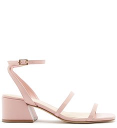 Sandália Couro Salto Bloco Tiras Sugar Blush