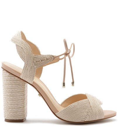 Sandália Fibras Naturais Bordado Salto Alto Amarração Natural e Gergelim