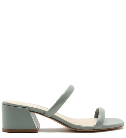 Sandália Couro Salto Bloco Tiras Bombadas Acqua Mint