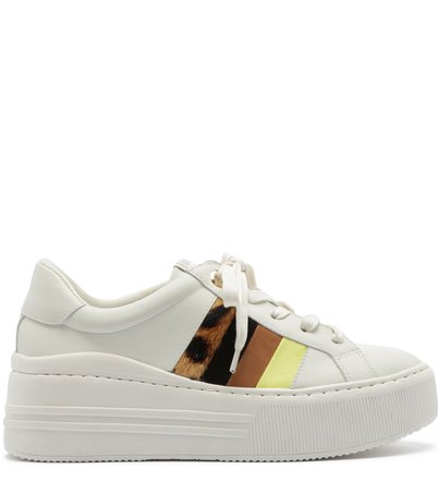 Tênis Nappa Listras Bianco e Animal Print