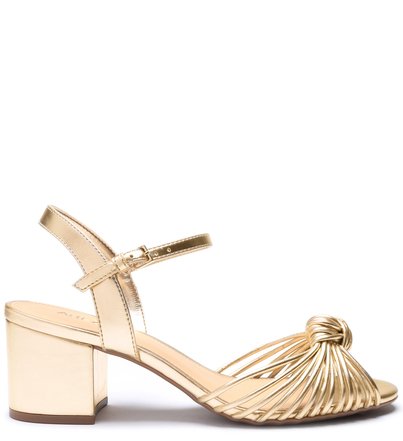 Sandália Metal Salto Bloco Nó Platino