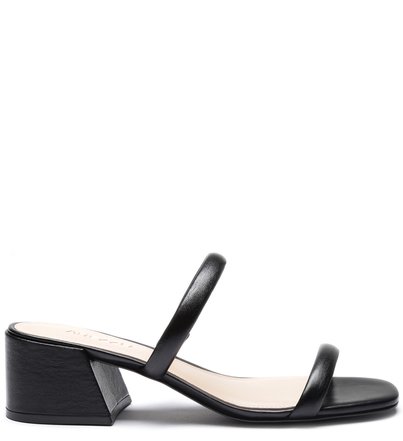 Sandália Couro Salto Bloco Tiras Bombadas Preta