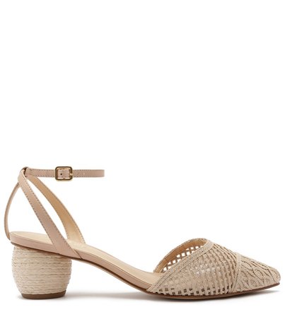 Sandália Juta Salto Redondo Bordado Natural